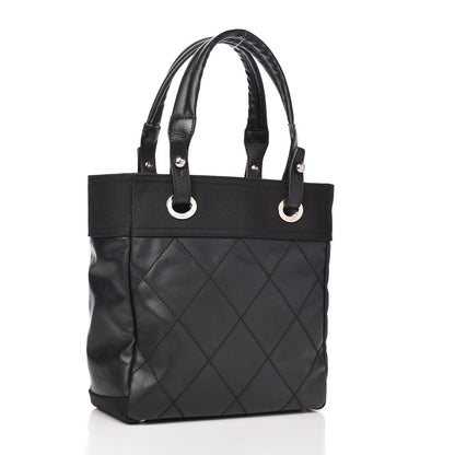 Chanel Coated Canvas Quilted Small Paris Biarritz Tote Black 3 of 10