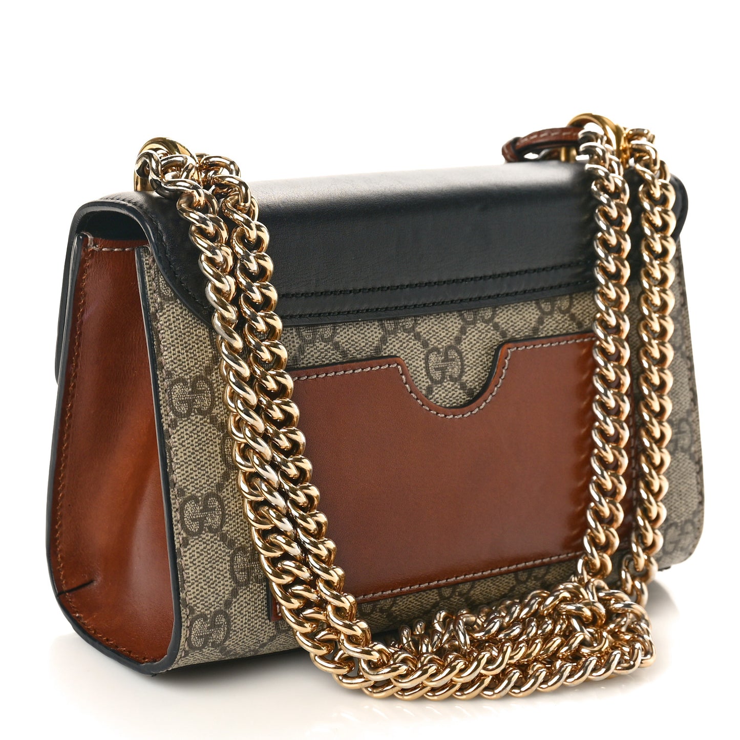 GG Supreme Monogram Calfskin Small Padlock Shoulder Bag Beige Black Cuir