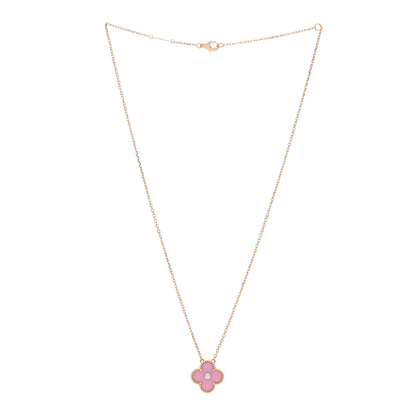 Van Cleef & Arpels 18K Rose Gold Diamond Pink Porcelain Vintage Alhambra Pendant Necklace 2 of 5
