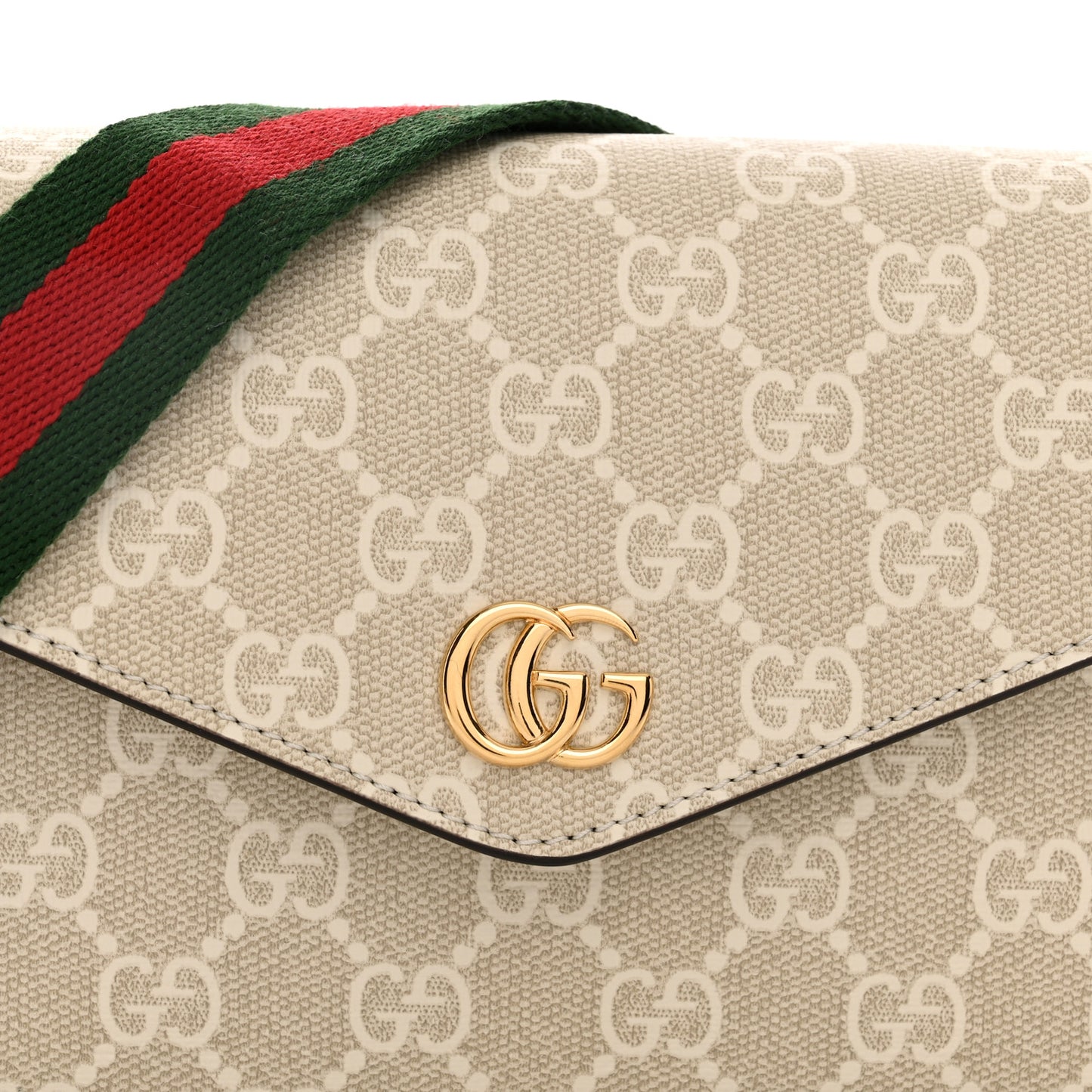 GG Supreme Monogram Textured Dollar Calfskin Web Mini Ophidia Envelope Shoulder Bag Beige Mystic White Oatmeal