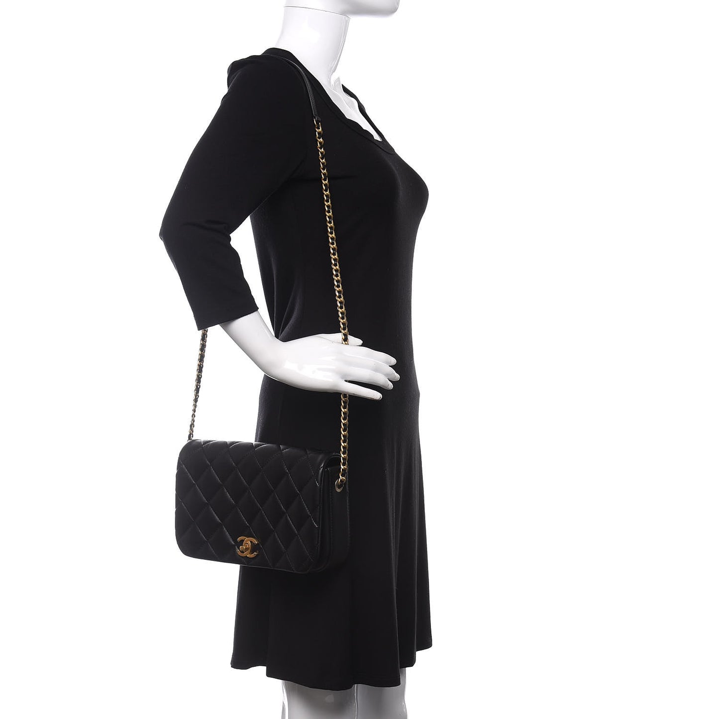 Calfskin Quilted Nailed CC Flap Bag Black