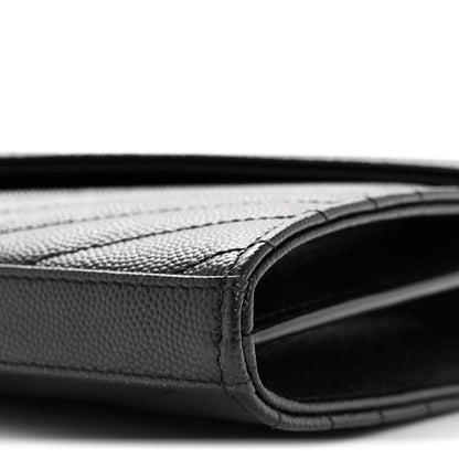 Saint Laurent Grain De Poudre Matelasse Chevron Monogram Chain Wallet Black 10 of 12