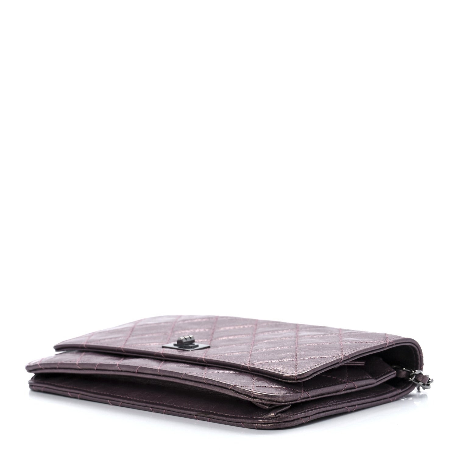 Chanel Metallic Aged Calfskin Quilted 2.55 Reissue Wallet on Chain WOC Purple 10 of 13
