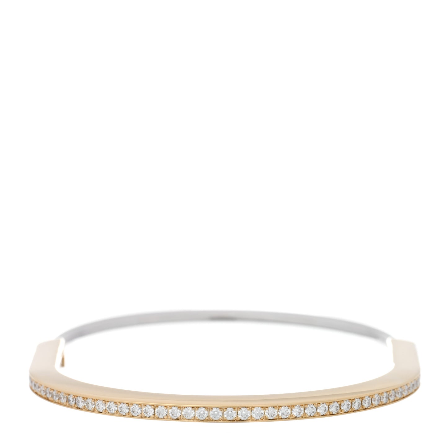 18K Yellow White Gold Diamond Narrow Tiffany Lock Half Pave Bangle Bracelet