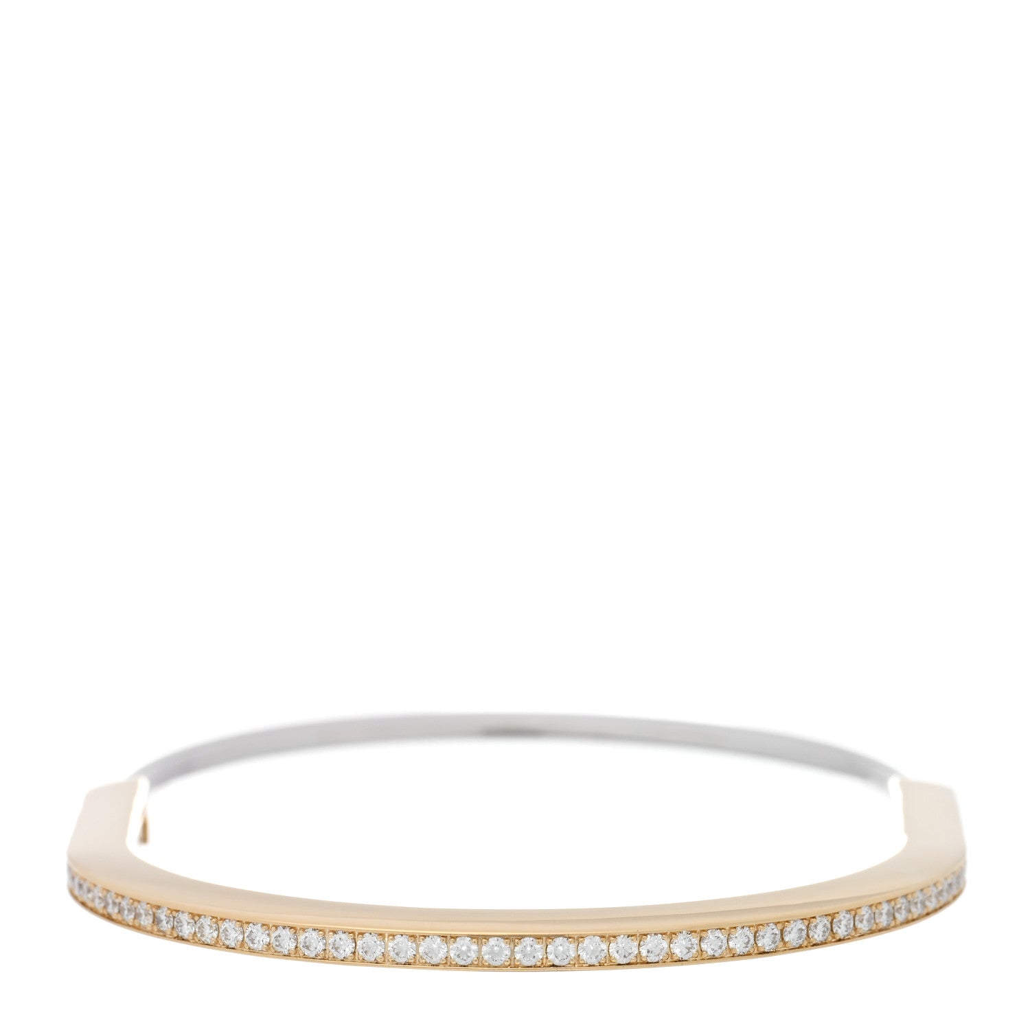 Tiffany 18K Yellow White Gold Diamond Narrow Tiffany Lock Half Pave Bangle Bracelet 3 of 5
