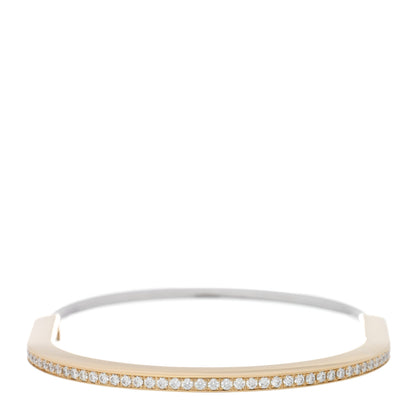 Tiffany 18K Yellow White Gold Diamond Narrow Tiffany Lock Half Pave Bangle Bracelet 3 of 5