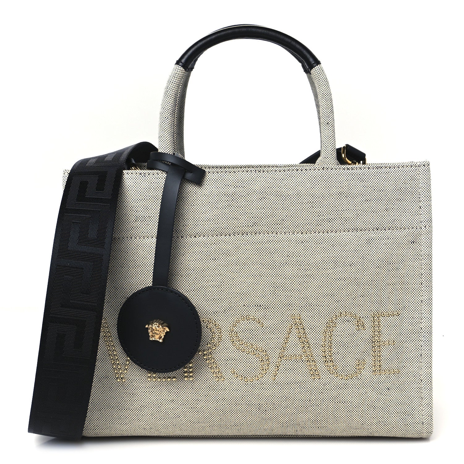 Versace Canvas Studded Logo Tote Bag Beige 1 of 11