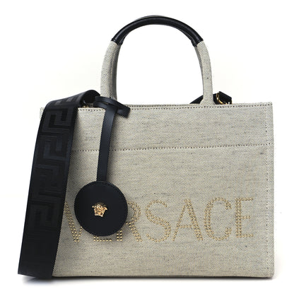 Versace Canvas Studded Logo Tote Bag Beige 1 of 11