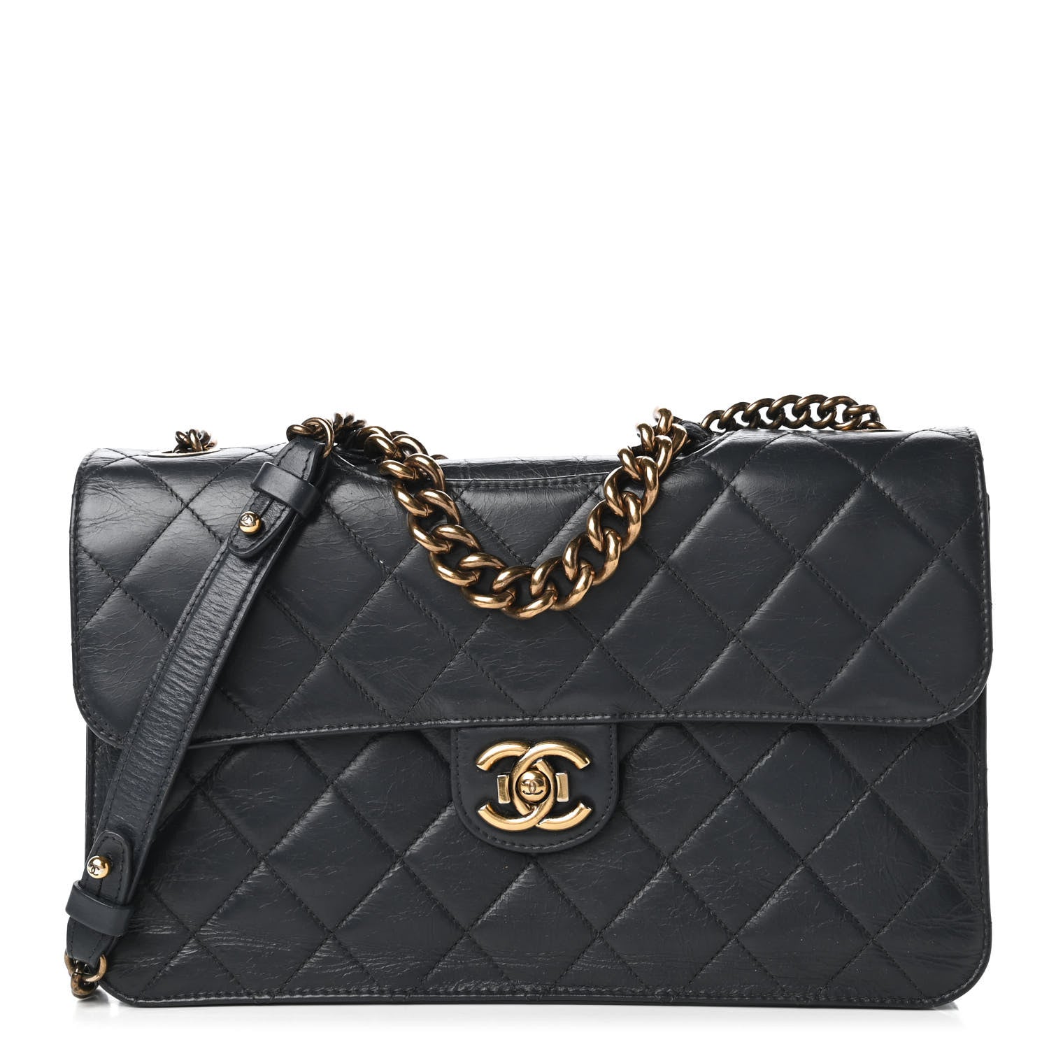 Chanel Glazed Calfskin Quilted Large Perfect Edge Flap Navy 1 of 10