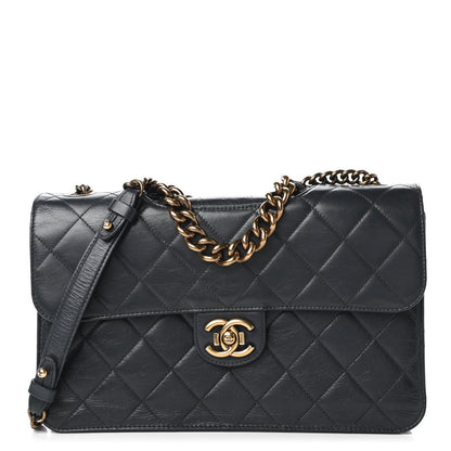 Chanel Glazed Calfskin Quilted Large Perfect Edge Flap Navy 1 of 10