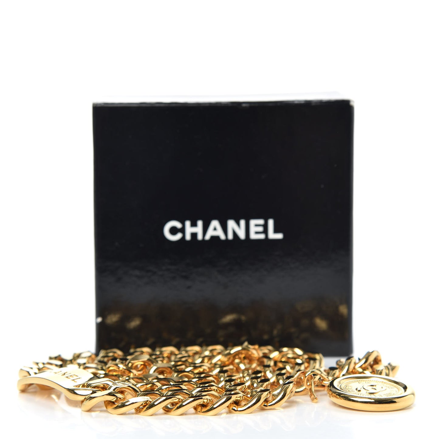 Metal Chain CC Medallion Belt Gold