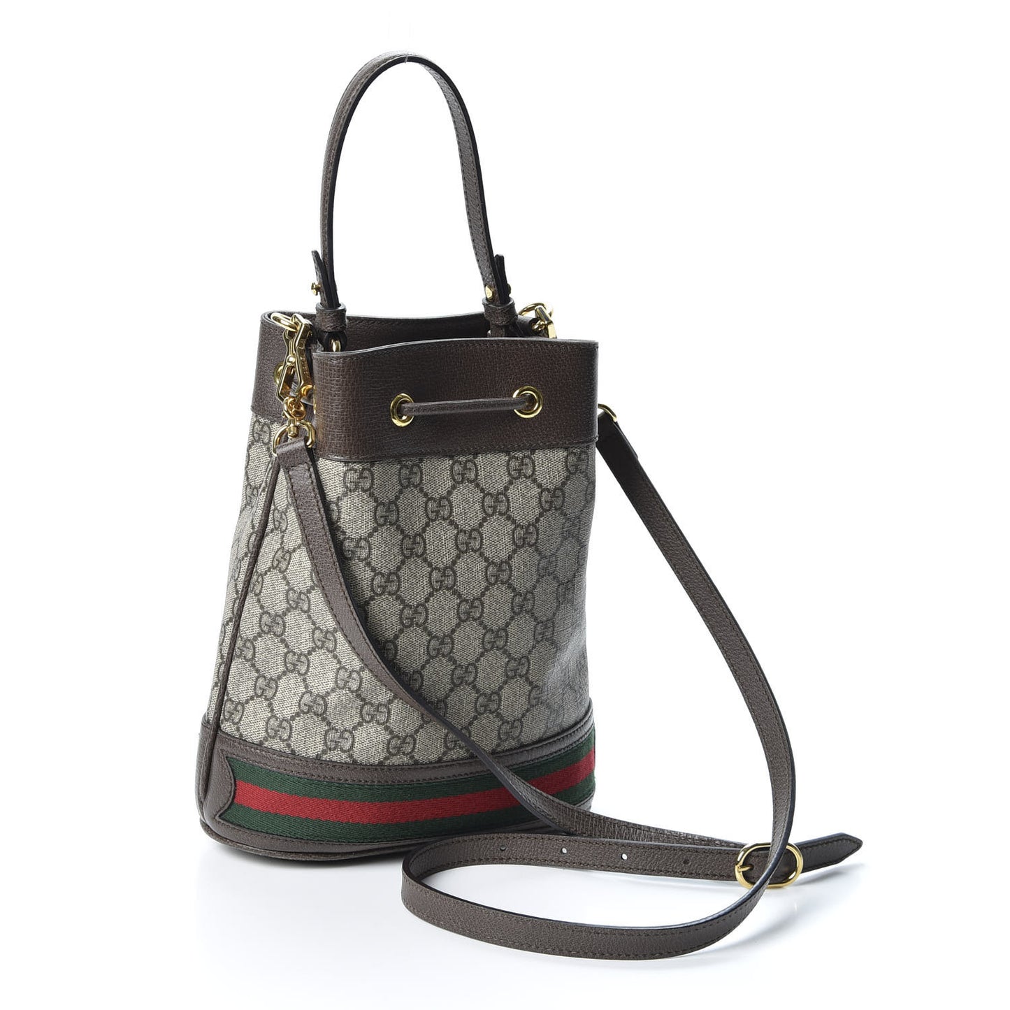 GG Supreme Monogram Web Small Ophidia Bucket Bag Brown