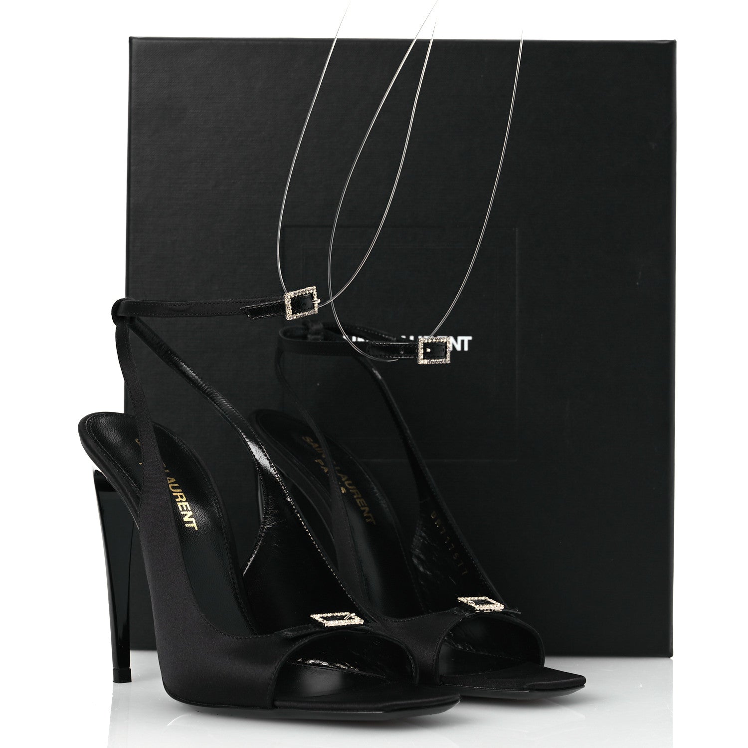 Saint Laurent Crepe Satin Melody 105 Ankle Strap Sandals 36 Black 12 of 12