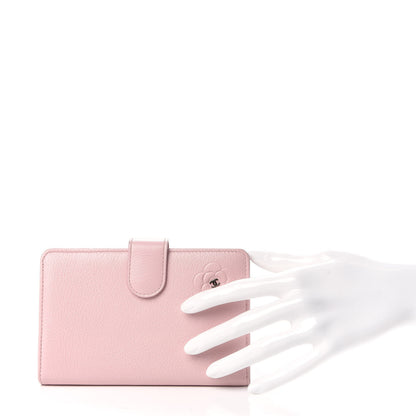 Chanel Goatskin Camellia Embossed French Flap Wallet Pink 2 of 8
