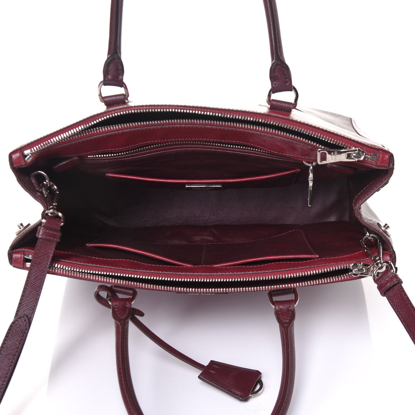 Saffiano Bi-Color Medium Galleria Double Zip Tote Cerise Granato