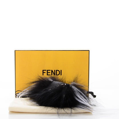 Fendi Cuoio Romano Goat Fox Fur Metal Stitch Triangle Monster Eyes Cube Bag Charm Black White 5 of 5