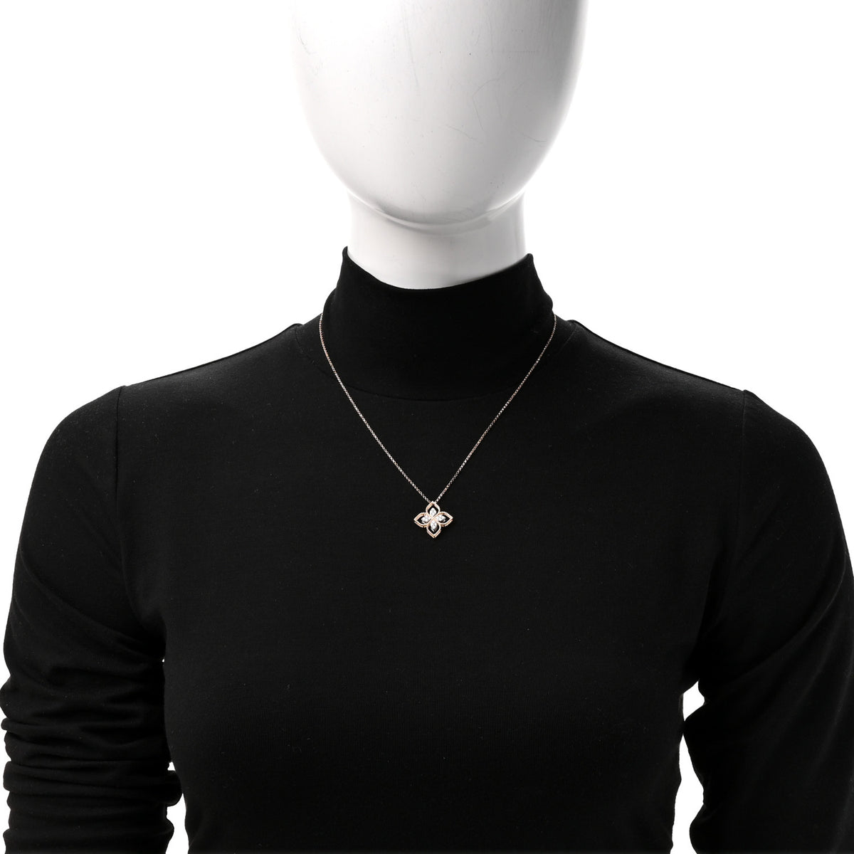 Roberto Coin 18K Yellow White Gold Diamond Small Princess Flower Pendant Necklace 2 of 7