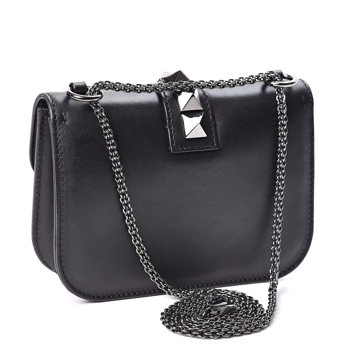 Vitello Small Glam Lock Rockstud Flap Black