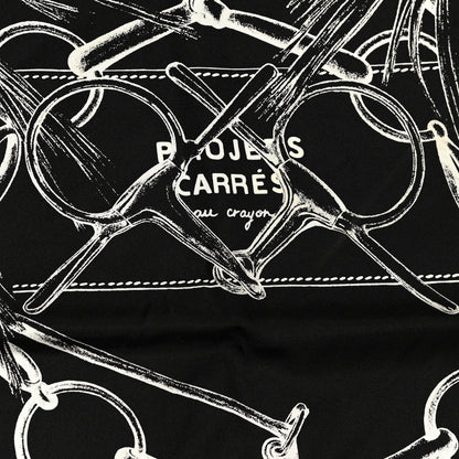Hermes Silk Projets Carres Scarf 90 Black White 4 of 7