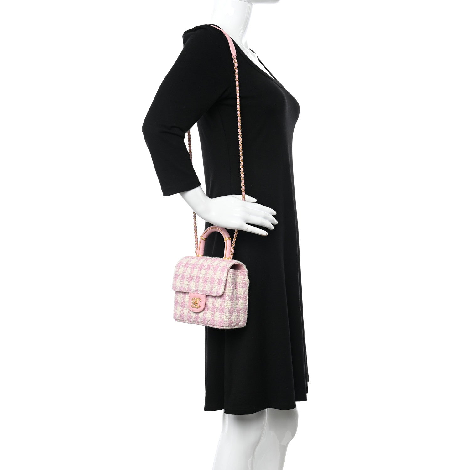 Chanel Tweed Handle Crush Top Handle Flap Bag Pink Ecru 2 of 9