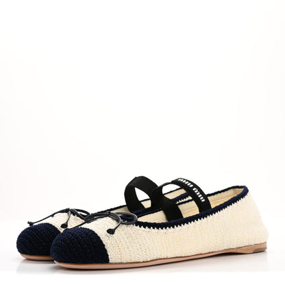 Miu Miu Cotton Crochet Knit Ballerina Flats 39 Avorio Blue 7 of 18