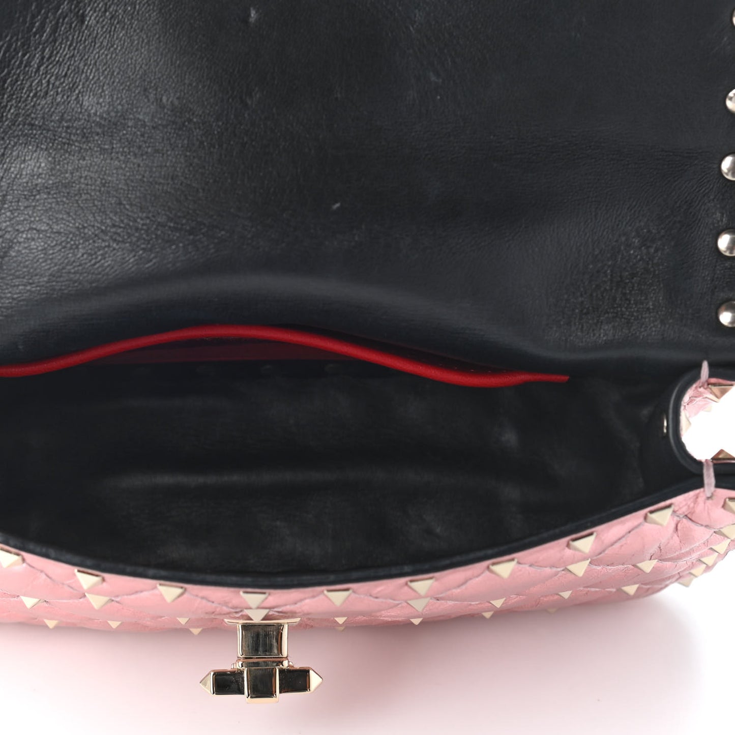 Metallic Wrinkled Lambskin Small Rockstud Spike Shoulder Bag Lipstick