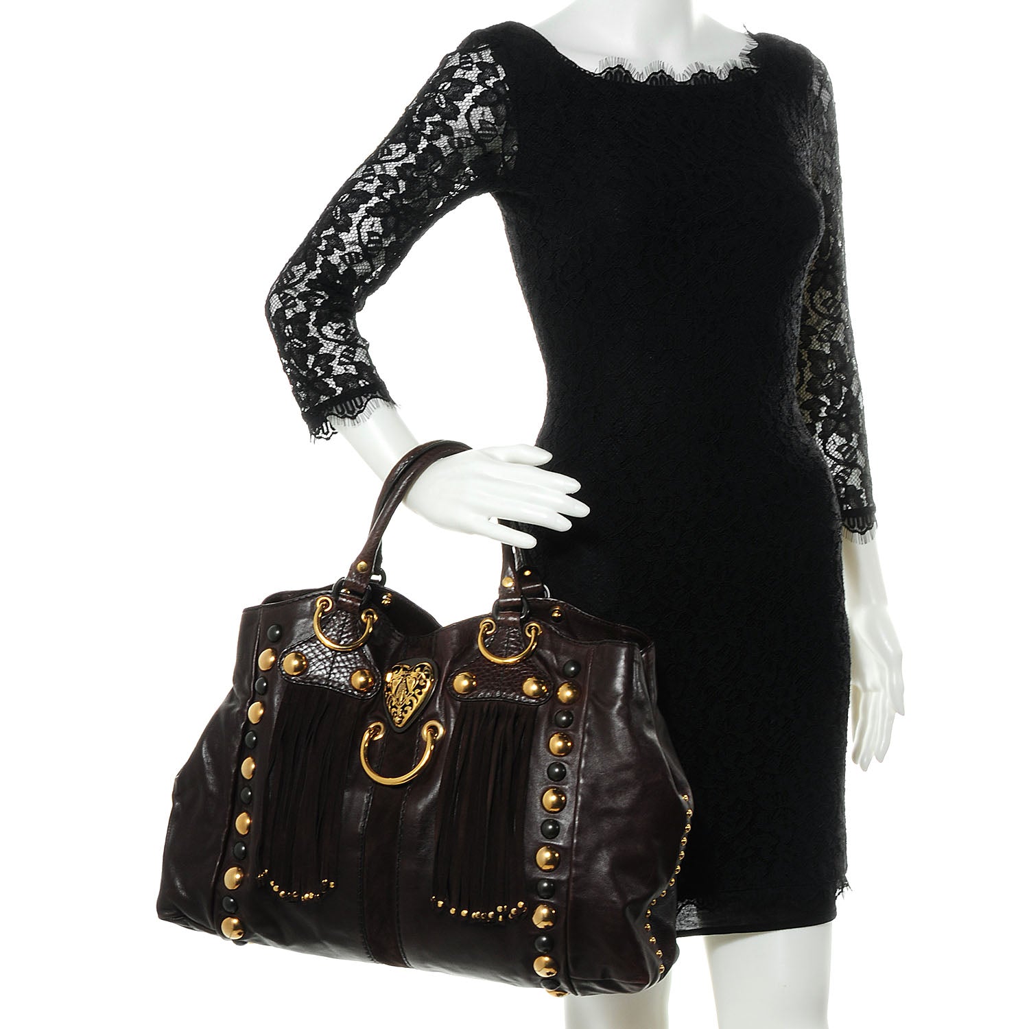 Gucci Leather Suede Fringe Large Babouska Tote Brown 2 of 8