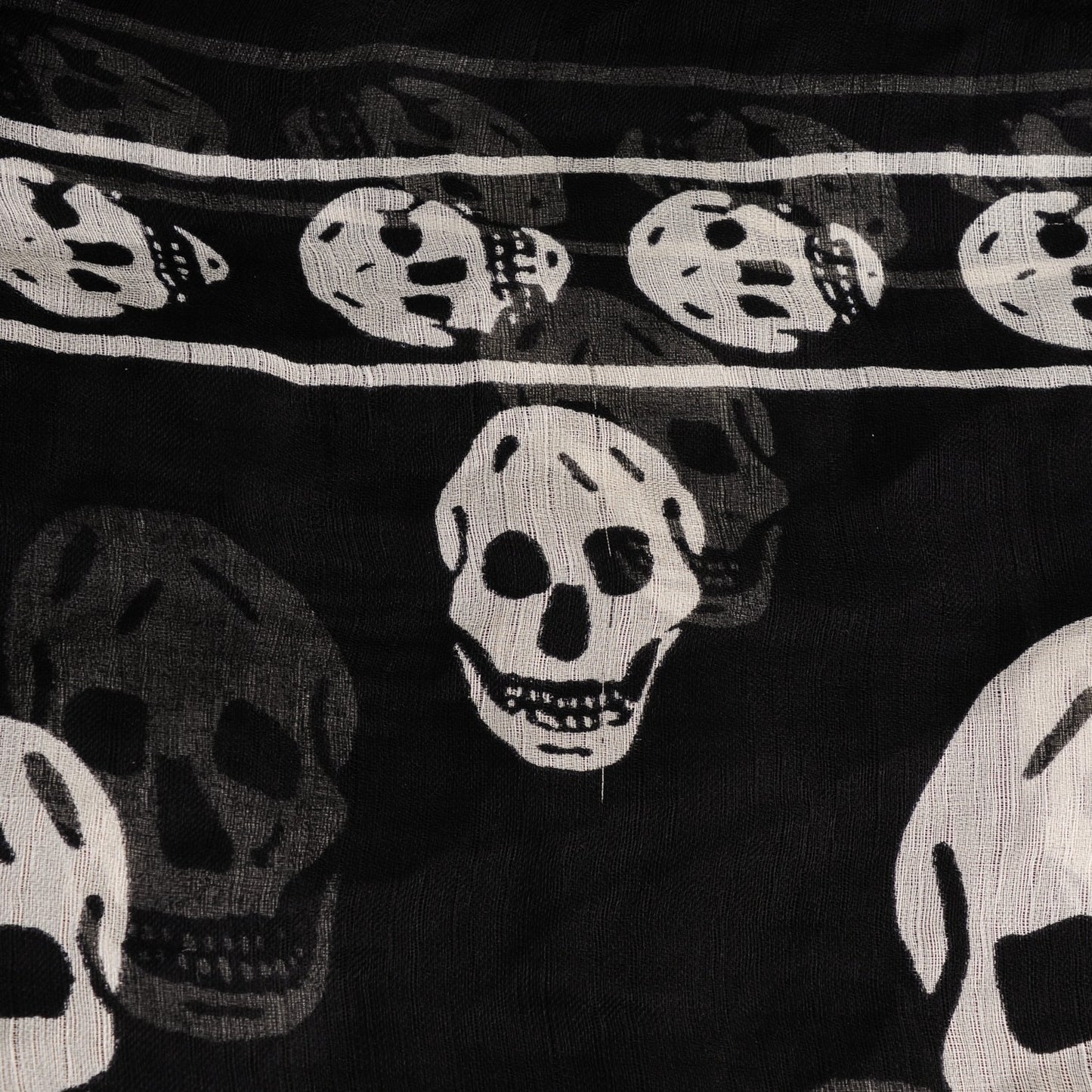 Silk Chiffon Skull Scarf Black Ivory