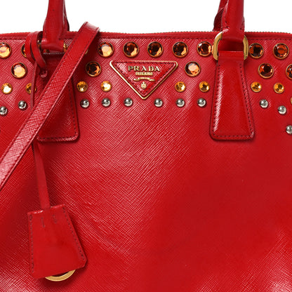 Prada Saffiano Vernice Crystal Pyramid Bag Rosso 7 of 9