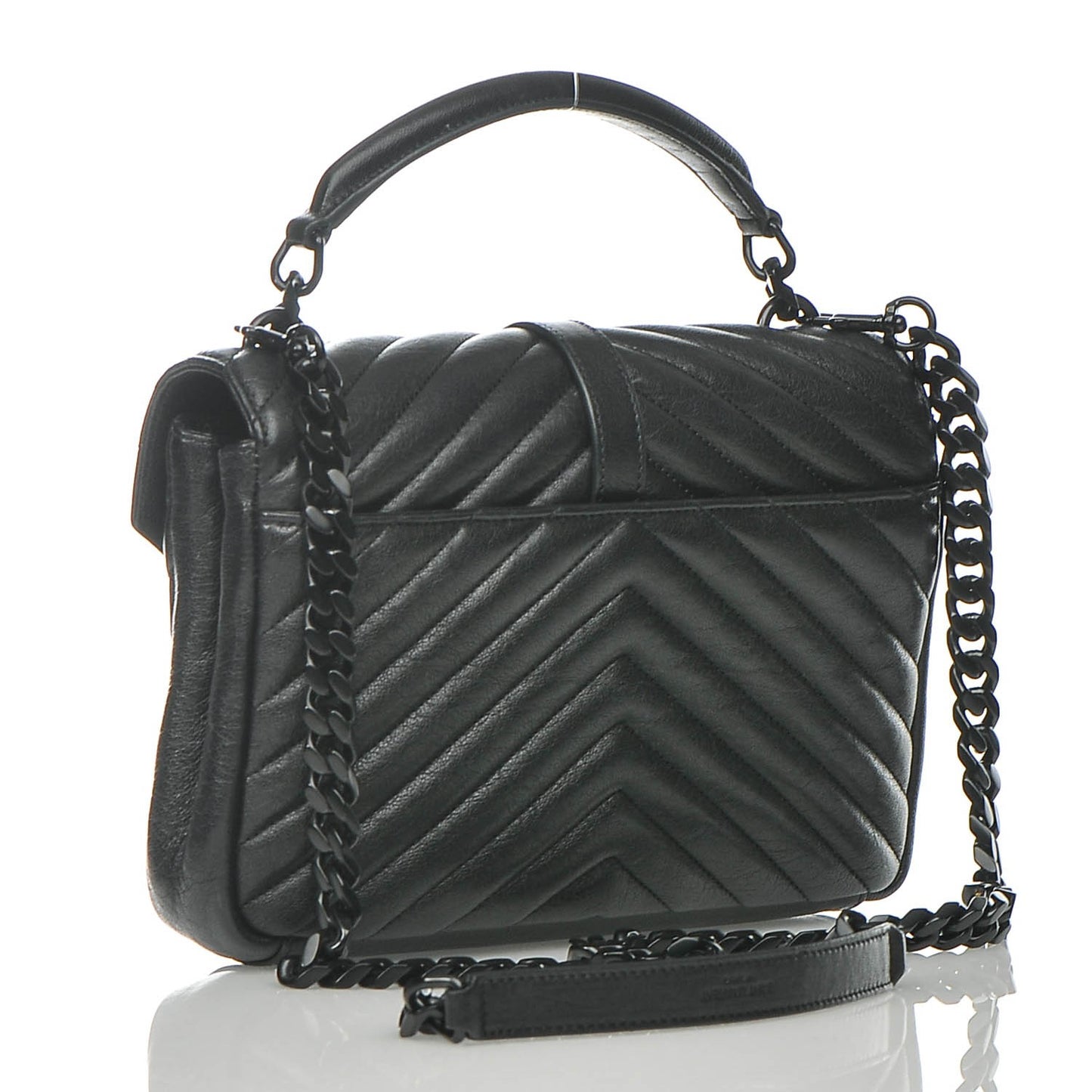 Sheepskin Matelasse Chevron Monogram Medium College Bag Black