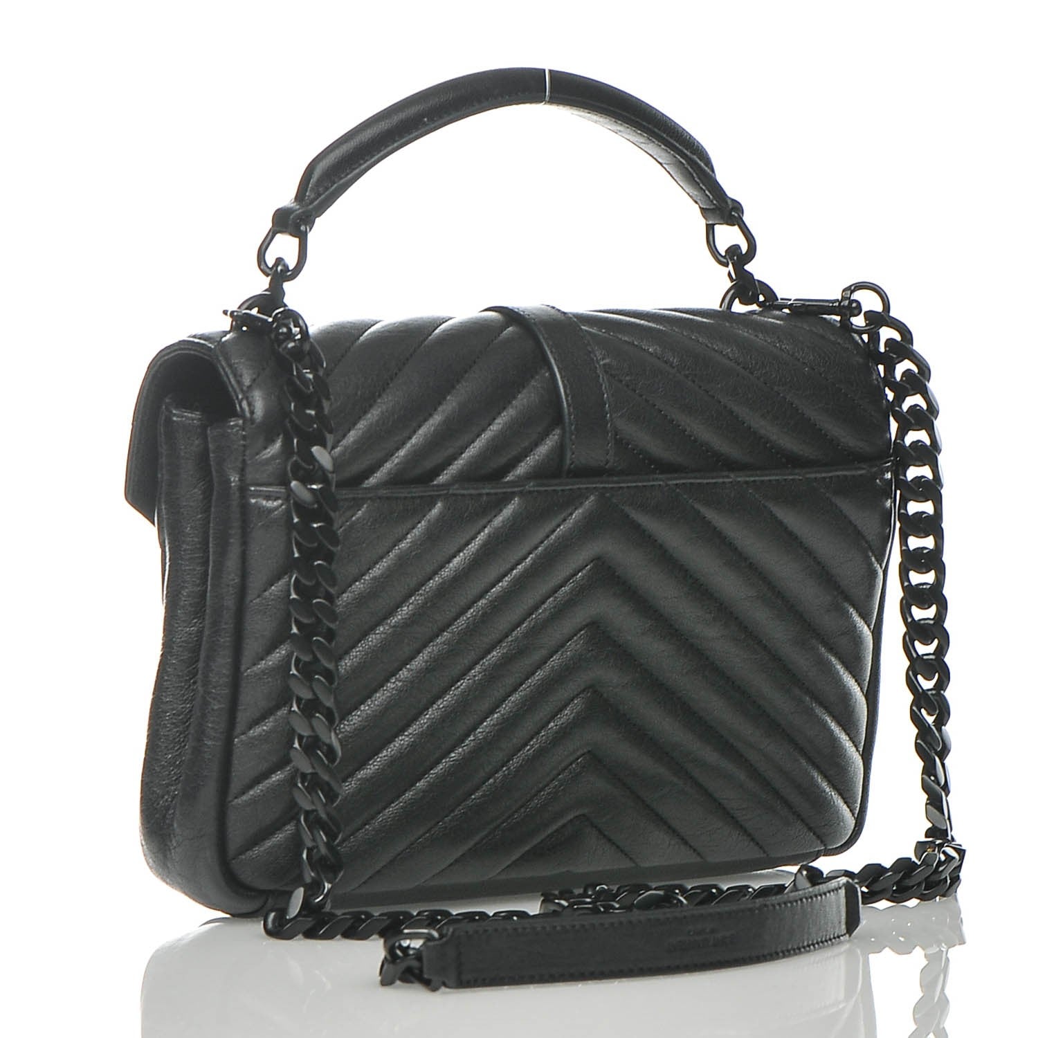 Saint Laurent Sheepskin Matelasse Chevron Monogram Medium College Bag Black 4 of 10
