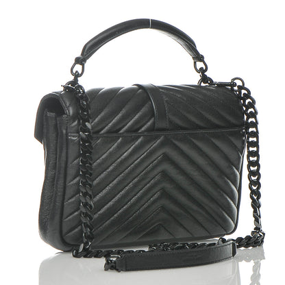 Saint Laurent Sheepskin Matelasse Chevron Monogram Medium College Bag Black 4 of 10