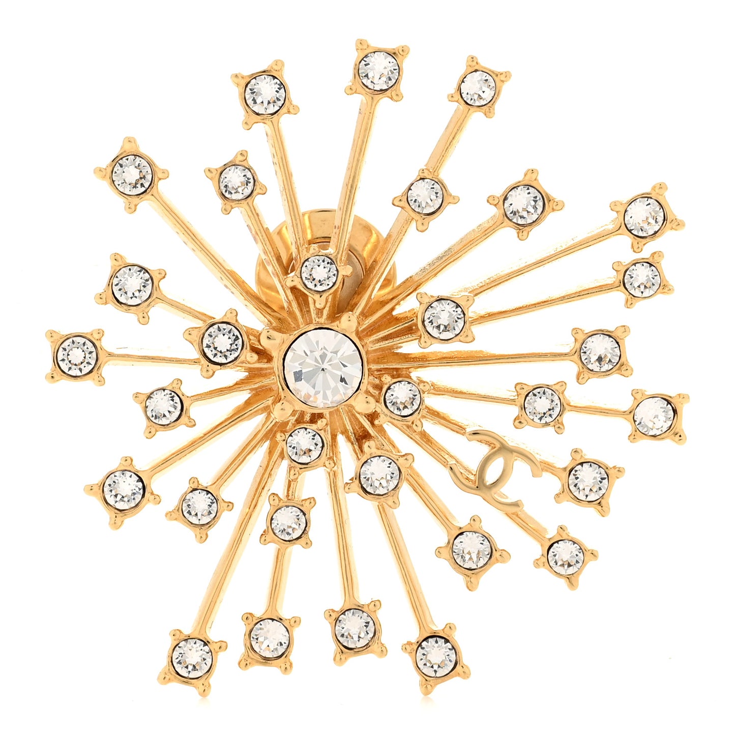 Metal Strass Starburst CC Brooch Gold