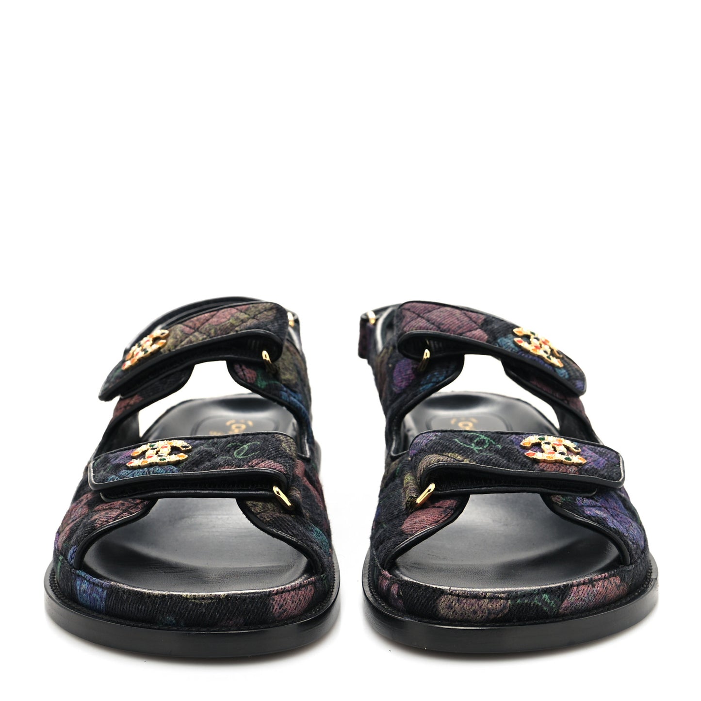 Denim Quilted Dad Sandals 39.5 Black Multicolor