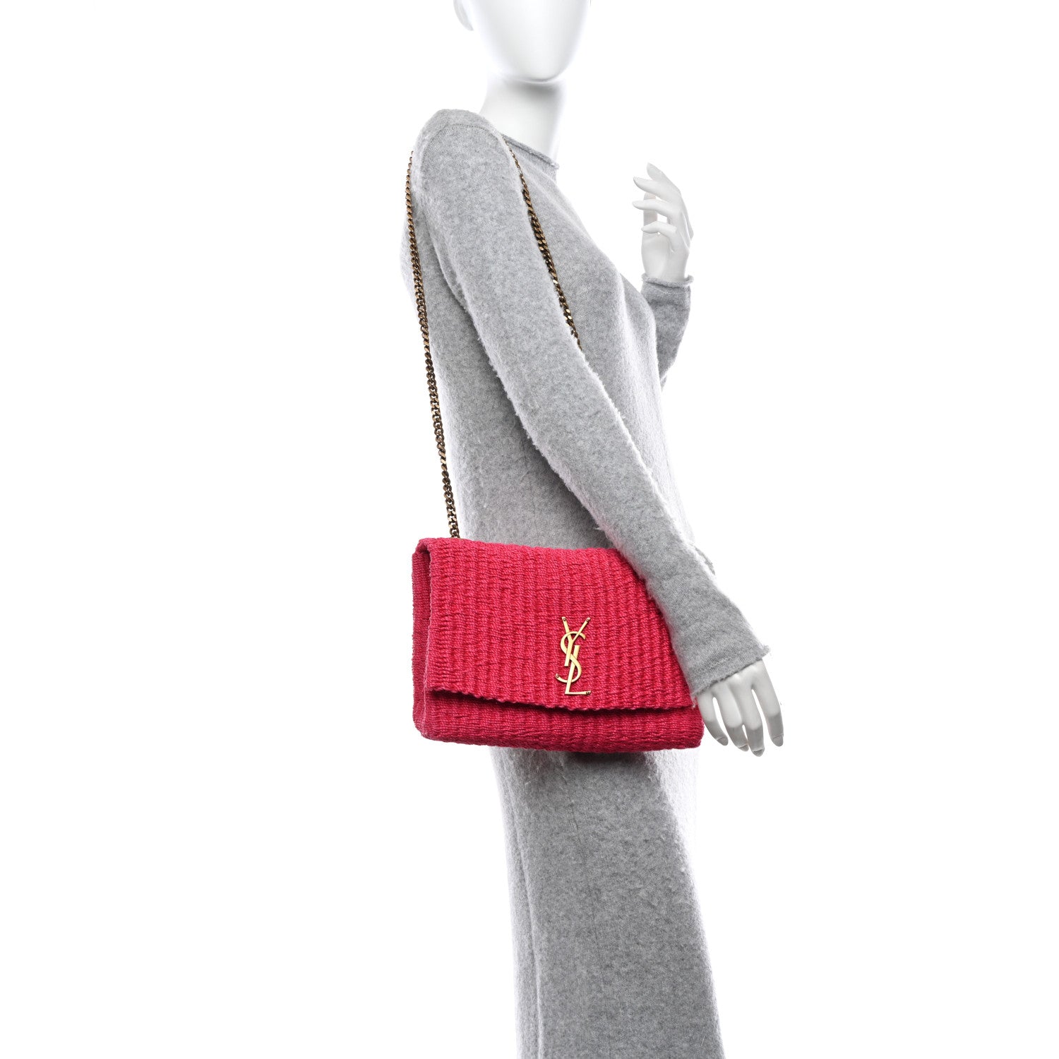 Saint Laurent Raffia Medium Monogram Kate Satchel Pink Glow 2 of 11