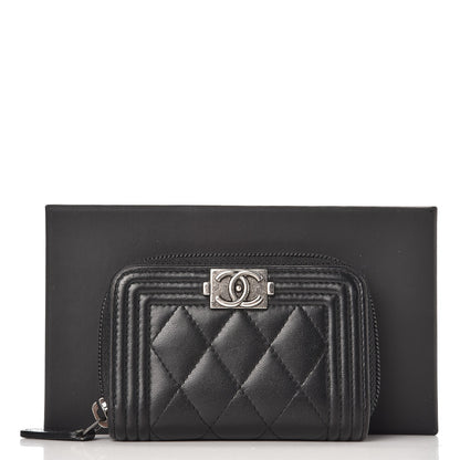 Chanel Lambskin Quilted Zip Around Boy Coin Purse Wallet Black 7 of 8