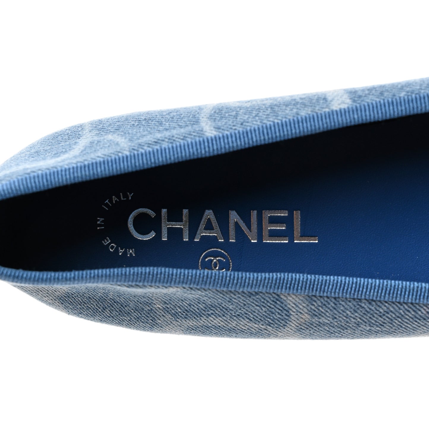 Denim Printed CC Cap Toe Ballerina Flats 37.5 Light Blue White