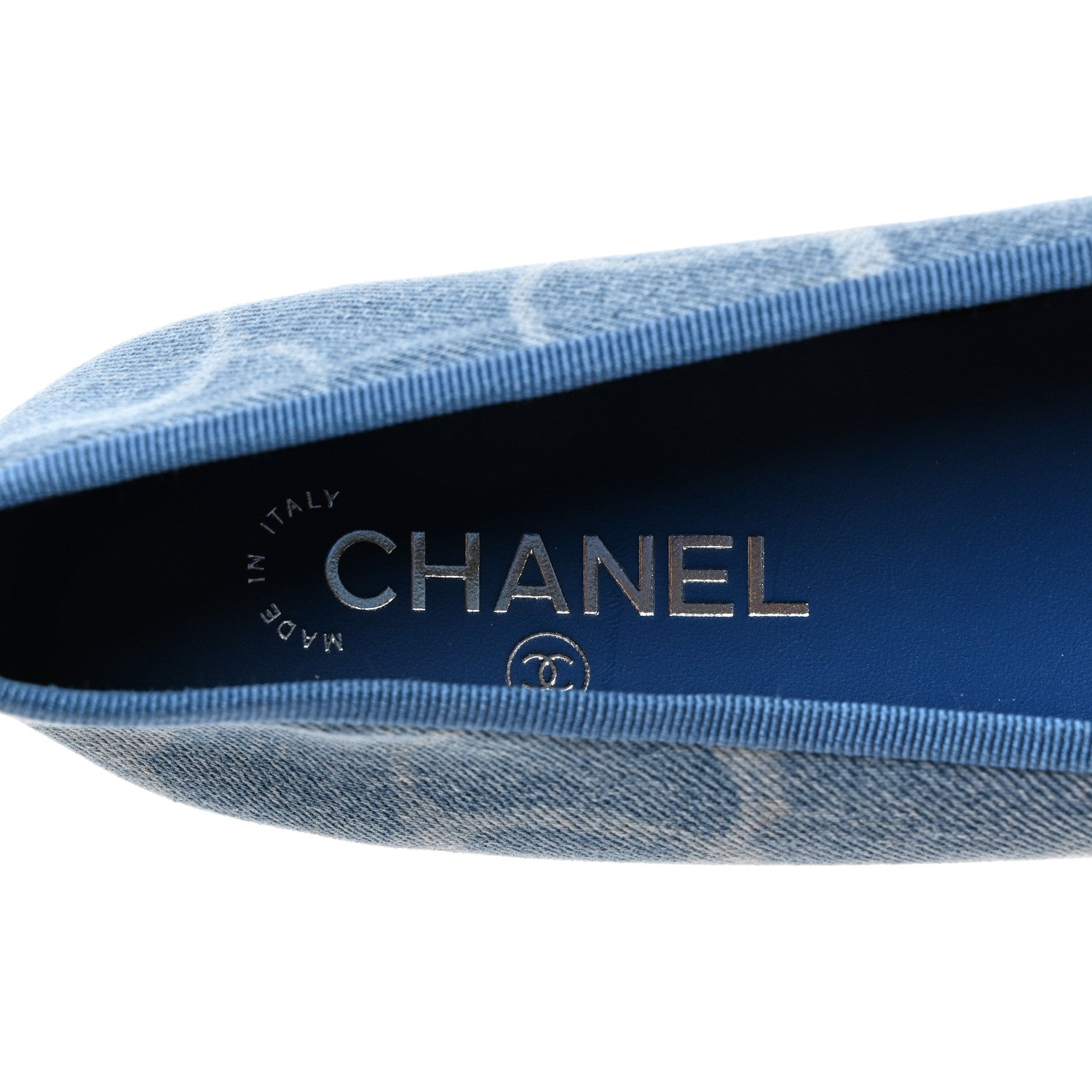 Chanel Denim Printed CC Cap Toe Ballerina Flats 37.5 Light Blue White 6 of 10