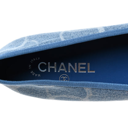 Chanel Denim Printed CC Cap Toe Ballerina Flats 37.5 Light Blue White 6 of 10