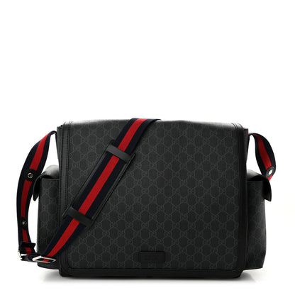 Gucci GG Supreme Monogram Web Messenger Diaper Bag Black Grey 1 of 14