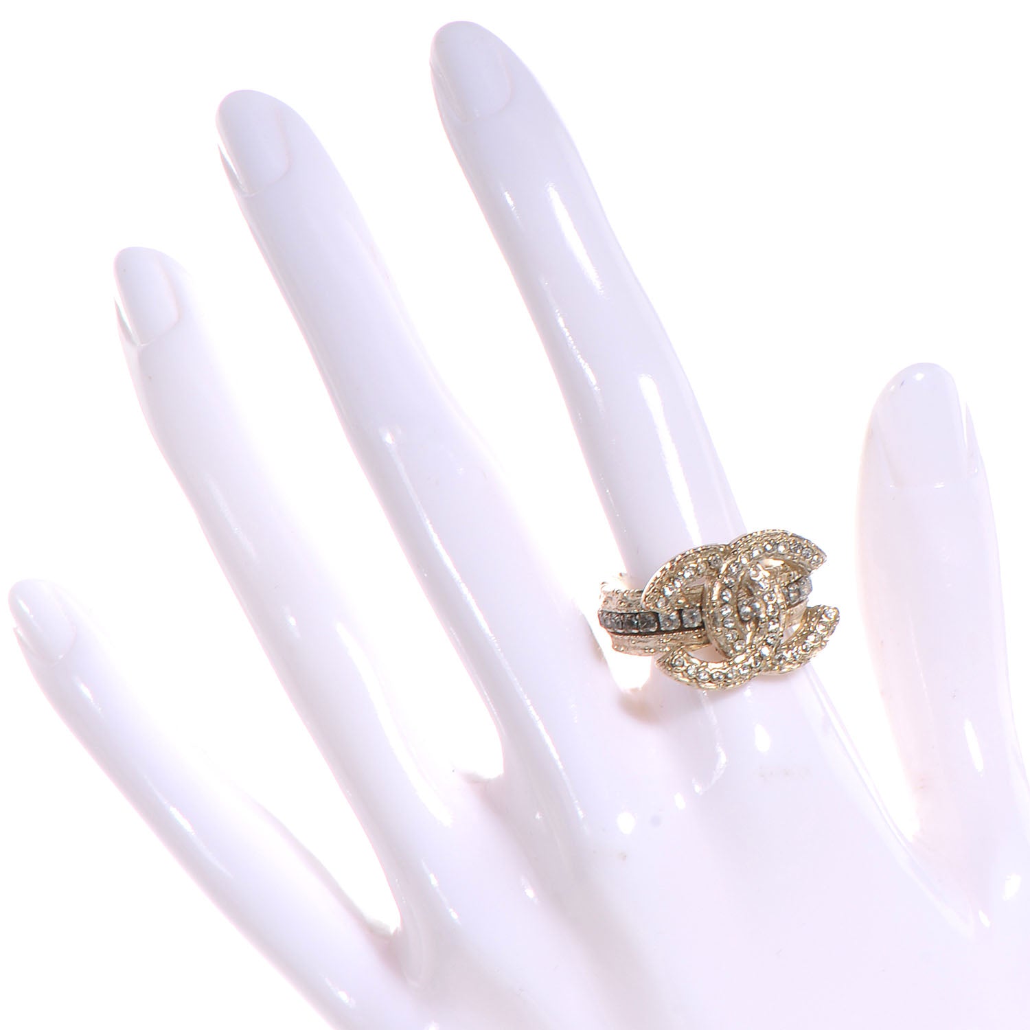 Chanel Paris Byzance Crystal CC Ring 6.5 Gold 2 of 4