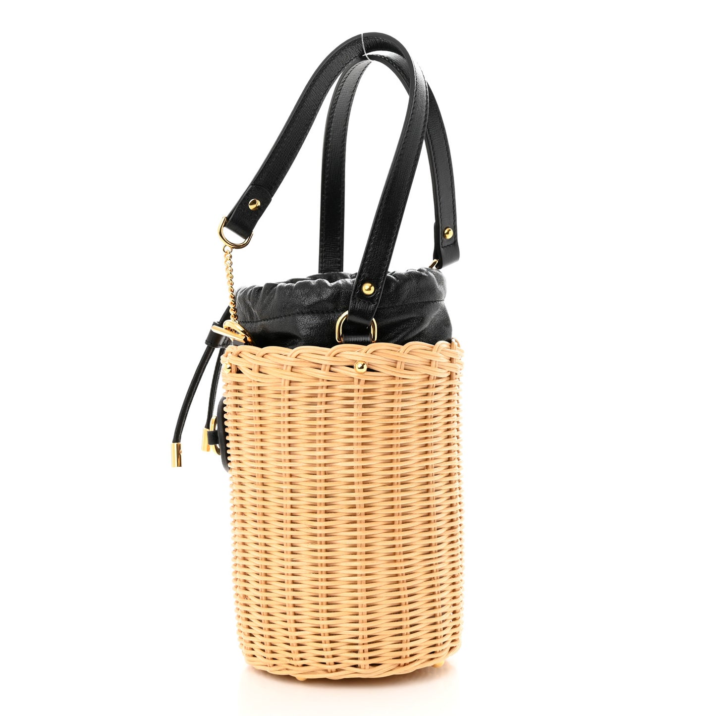 Wicker Horsebit 1955 Bucket Bag Natural Black