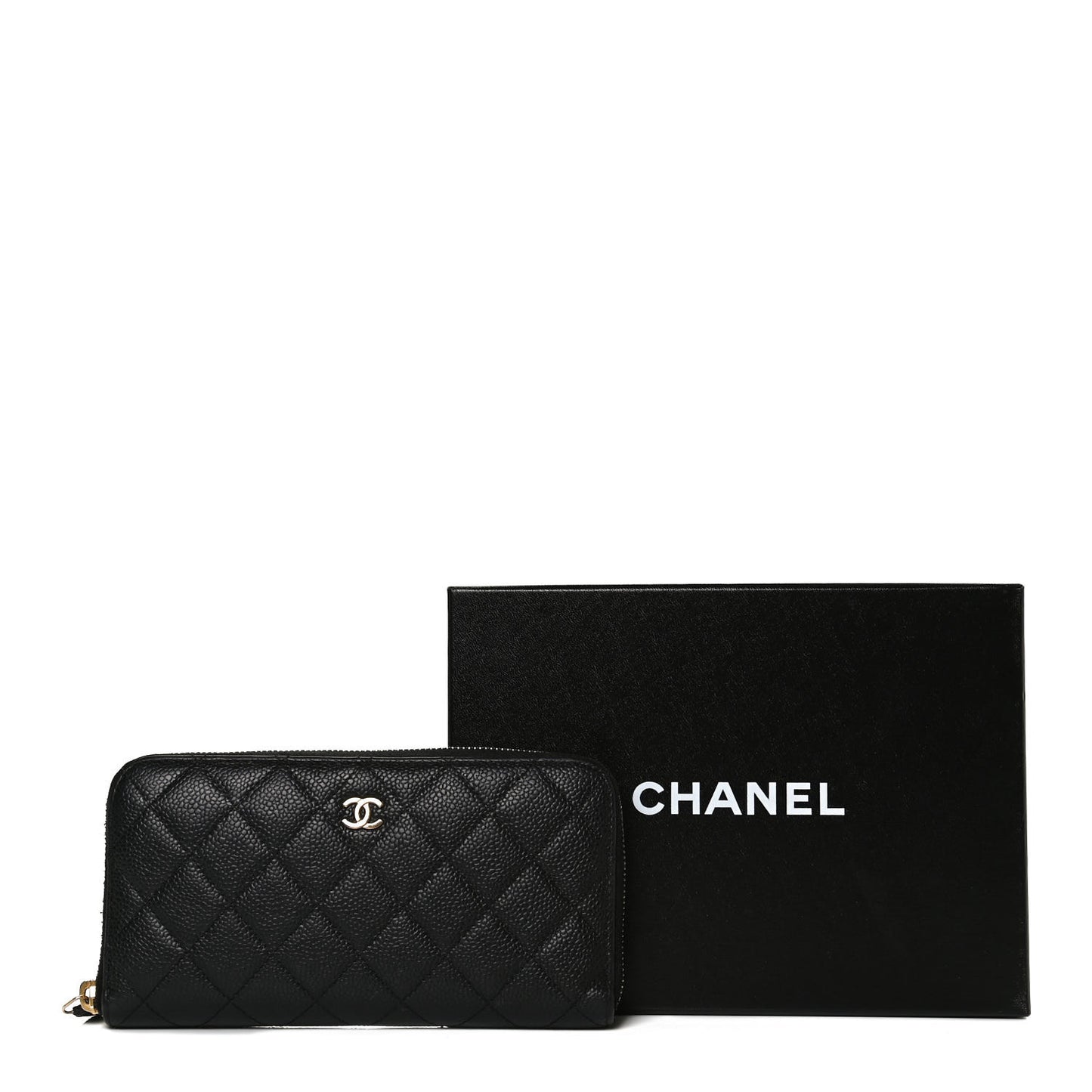 Caviar Quilted Large Gusset Zip Around Wallet Black