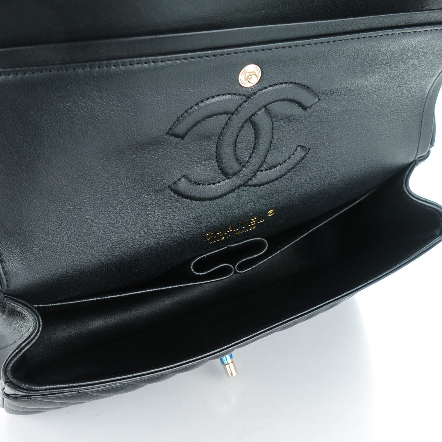 Chanel Lambskin Chevron Quilted Medium Double Flap Black 5 of 8