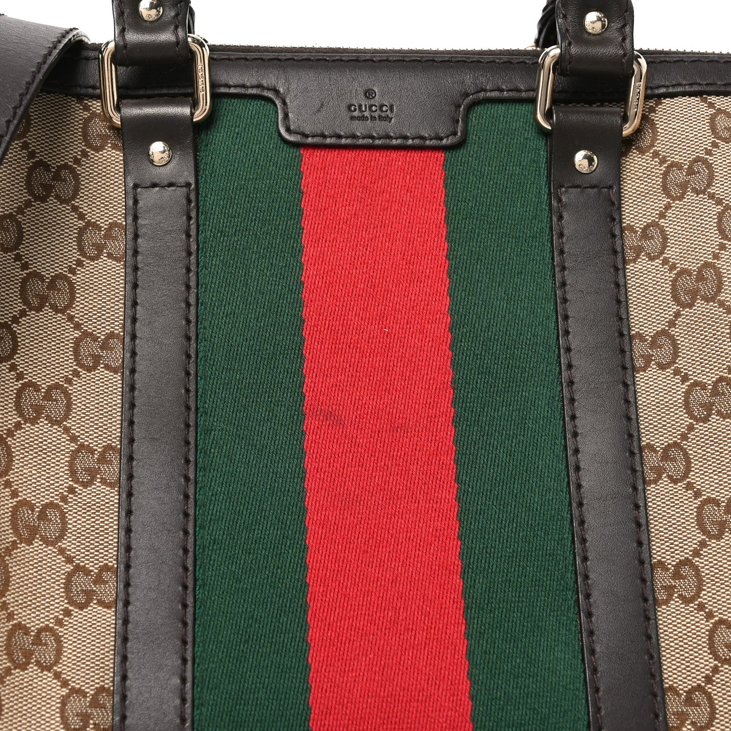 Gucci Monogram Selleria Calfskin Vintage Web Medium Boston Beige Ebony Cocoa 8 of 10