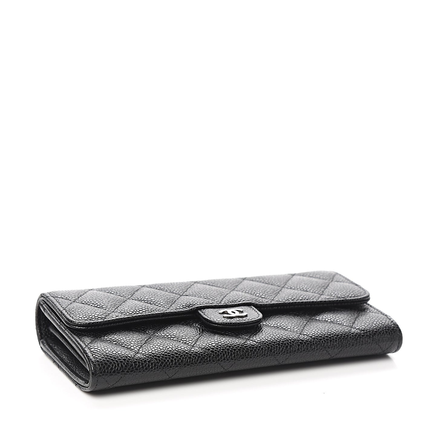 Caviar Quilted Large Gusset Flap Wallet Black