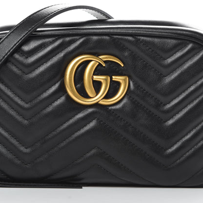 Gucci Calfskin Matelasse Small GG Marmont Chain Shoulder Bag Black 8 of 12