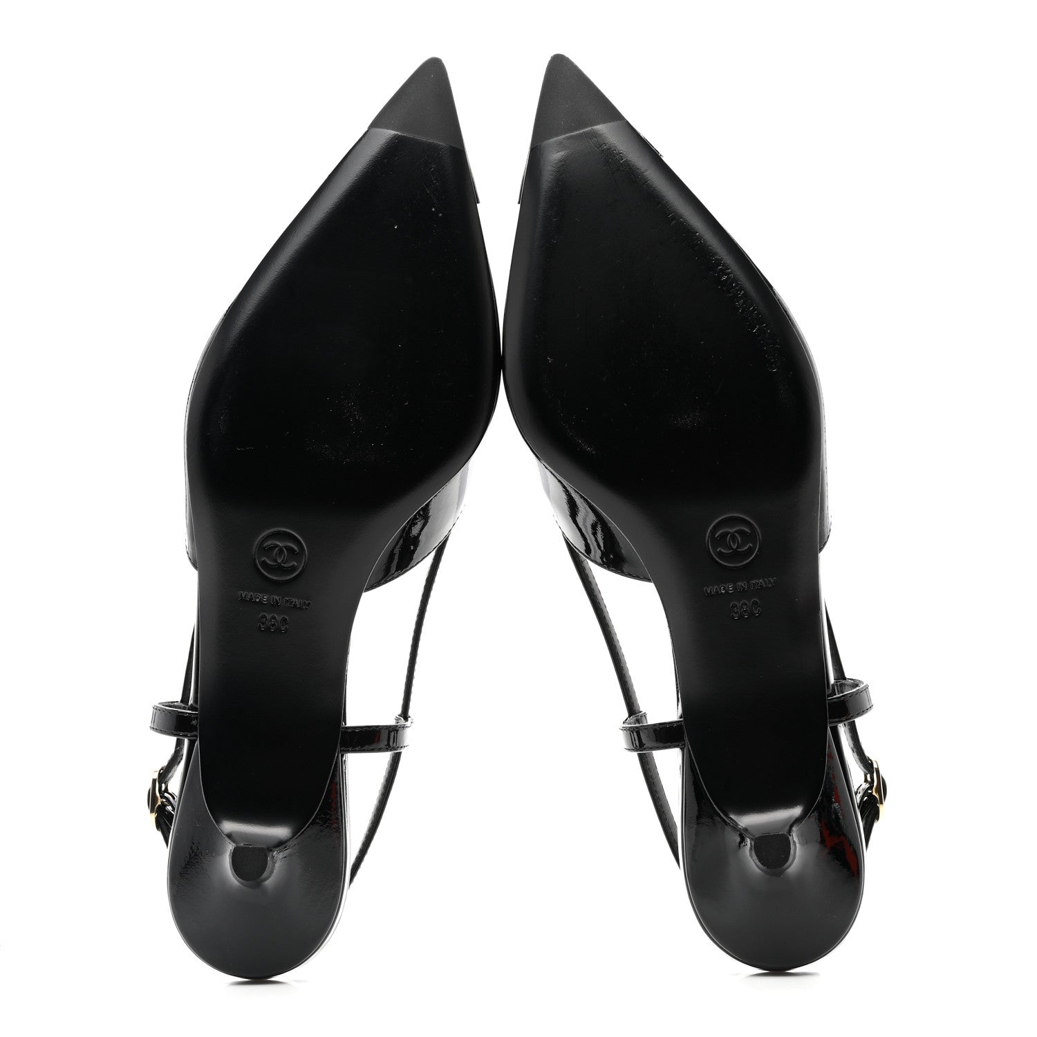 Chanel Patent CC Low Heel Slingback 38 Black 5 of 10