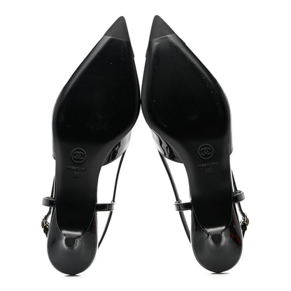Chanel Patent CC Low Heel Slingback 38 Black 5 of 10