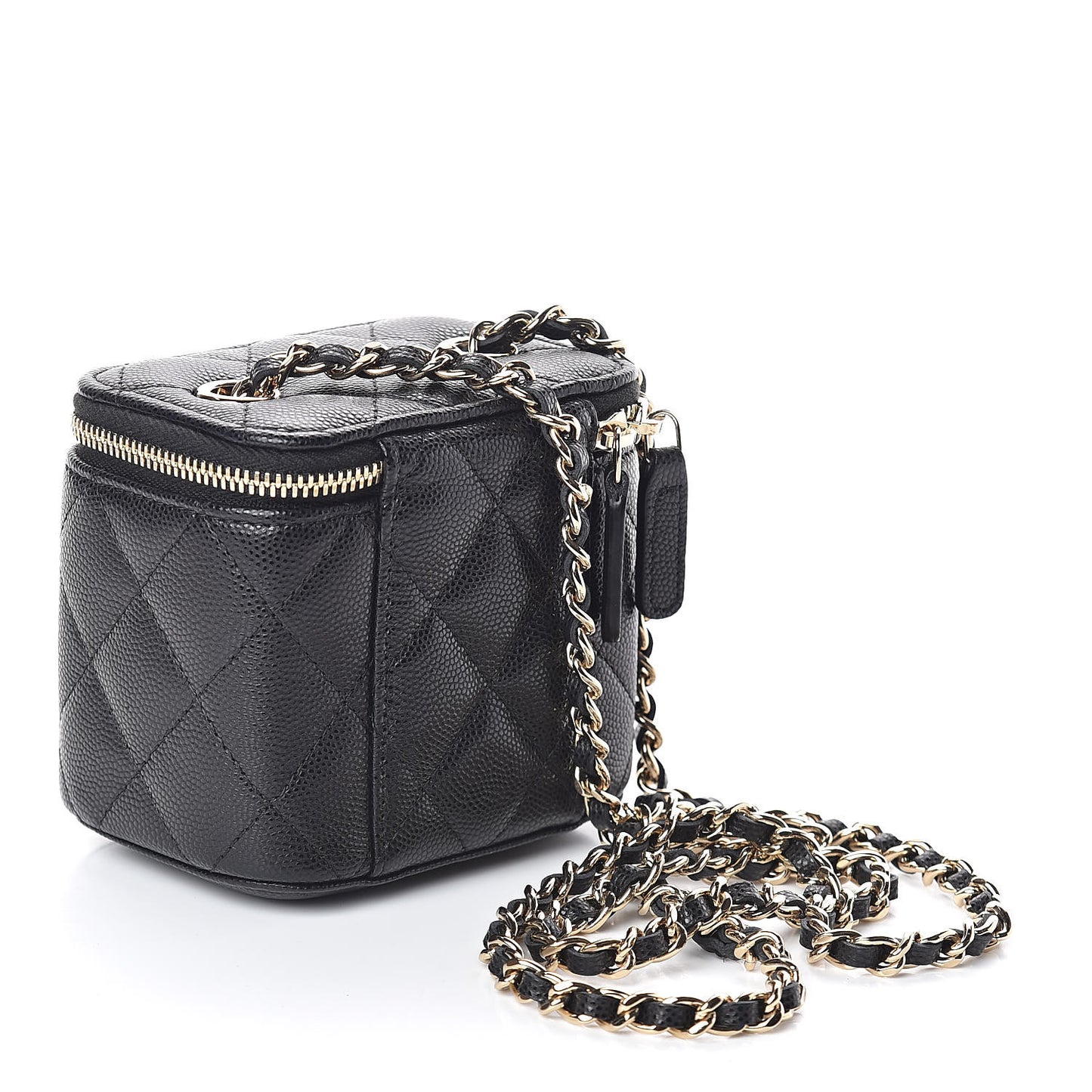 Caviar Quilted Mini Vanity Case With Chain Black